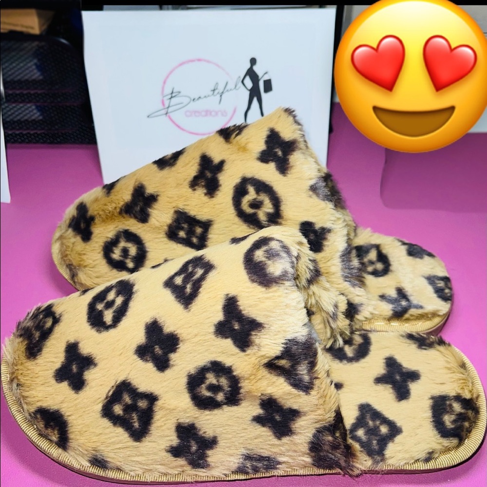 Brand new faux slippers brown